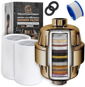 AquaHomeGroup 20 Stage Shower Filter for Hard Water - 2.5 GPM Universal Shower Head Filter for Chlorine, Fluoride, Heavy Metals - Vitamin C E Shower Water Filter for Hair and Skin (Golden)