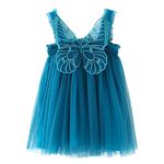 Baby Girls Tulle Tutu Dress 3D Butterfly Wings Sleeveless Backless Dress Wedding Birthday Party Princess Dresses Toddler Girls Summer Beach Sundress Skirt Set Peacock Blue+Butterfly 12-18 Months