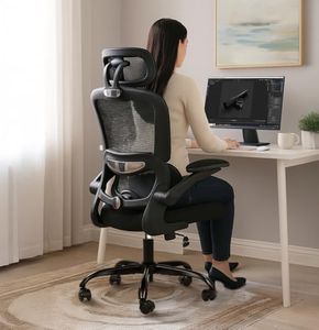 DROGO Premium Ergonomic Office Chair for Work from Home, High Back Computer Chair with Adjustable Seat, Lumbar Support & Headrest, Flip-up Armrest & Recline | Mesh Chair for Office/Home (Black)