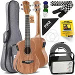 Pyle Acoustic Electric Ukulele and Amplifier Kit 23" Tenor 4 String Professional Mahogany Uke w/ 3W Amp, Strap, 4 Celluloid Picks, Gig Bag, Cleaning Cloth, Strings, For Beginners & Advanced