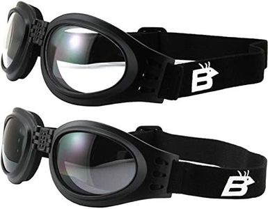 2 Pairs of Birdz Eyewear Parrot Black Folding Padded Motorcycle Goggles Clear & Smoke Lenses for Men & Women