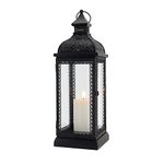 TRIROCKS Rustic Style Metal Candle Lantern 19'' High Decorative Hanging Lantern Candle Holder with Tempered Glass for Christmas Living Room Garden Yard Patio Parties Events Indoors Outdoors(Black)