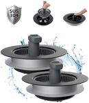 Hibbent 2 Pack Upgraded 3 In 1 Kitchen Sink Drain Strainer and Stopper Combo, Stainless Steel Metal Pop Up Sink Stopper, Anti-Clogging Basket Strainer with Foldable Handle for US Standard 3-1/2" Drain