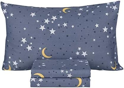 Scientific Sleep Moon & Stars Boys Girls 100% Cotton 3 Pcs Twin Bed Sheet Set Kids Toddler Teen, Flat Sheet & Fitted Sheet & Pillowcase Kids Bedding Set