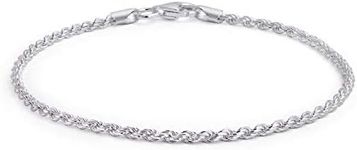 Simple Plain Twist Rope Chain Bracelet For Women .925 Sterling Silver 40 Gauge Made In Italy 7 Inch