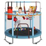 60" Trampoline for Kids, Indoor Outdoor Trampoline with Adjustable Gymnastics Bars, Toddle Trampoline with Safety Enclosure Net Basketball Hoop Hammock Boxing Bag for Boys Girls (Blue, 55")