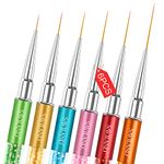 Saviland Nail Art Liner Brushes, 6Pcs Nail Gel Polish Painting Nail Design Brush Pen Set with Crushed Diamond Rhinestones Handle for Pulling Lines, Nail Art Design, Sizes 7/9/11/13/15/21mm