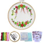 Embroiderymaterial DIY Cross Stitch Hand Embroidery Kit for Beginners Adults and Kids, Hanging Flowers in Garden Design Pattern on Cloth/Fabric, DIY Kit with All Material Included