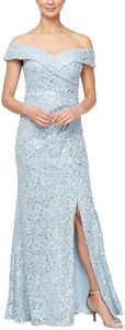 Alex Evenings Women's Off The Shoulder Fit and Flare Dress-Lace and Sequined Elegance for Mother of The Bride Or Groom, Hydrangea Corded, 8