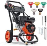 3400 PSI Gas Pressure Washer, 2.6 GPM Gas Powered Washer with Full Copper Pump, Spray Gun & Wand, 5 Nozzles, 26 FT Hose, Portable Power Washer for Driveway, Patio, Car, Fence and Home Cleaning