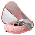 Mambobaby Float Self-Inflating Baby Pool Float with Canopy - AnjeeIOT Newest Compressible Pool Swim Float Infant Soft Solid Swimming Trainer with Removable UPF 50+ UV Sun Protection Canopy, Pink