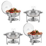 5QT Chafing Dish Buffet Set, Stainless Steel Round Chafers for Catering with Glass Viewing Lid & Lid Holder, Buffet Servers and Warmers Set for Parties Catering (5QT-4PACK)