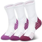 Hylaea Compression Running Socks for men, Coolmax Anti-Blister Cushion Crew Socks for Athletic Basketball Tennis, Moisture Wicking & Seamless, Elite Light red Red Dark red Large