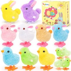 Tagitary Bunny and Jumping Chick Wind Up Toys Easter Plush Rabbit and Chicken Toy for Kids Toddlers Easter Egg Hunt Basket Party Favor Stocking Stuffers Classroom Prizes Christmas Birthday Gift