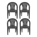 Plastic Garden Chairs - BLACK Set of 4 Chairs - Stackable with Vertical Slat Low Back Design - Indoor or Outdoor Use - Suitable for Patio, Parties, Picnics or Camping.