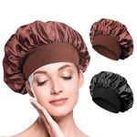 leiwo Silk Bonnet Satin Bonnet, 2PCS Hair Bonnet for Sleeping, Soft Elastic Band Breathable Hair Wrap Sleep Cap for Women Girl (Black + Brown)