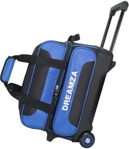 DREAMZA 2 Ball Bowling Bag with Wheels, Double Bowling Ball Bag 2 Ball Roller w/Separate Compartment for Shoes Up to US Mens Size 16, w/Retractable Handle Extends to 40" & Accessories Pocket