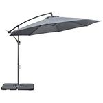 Outsunny 9.6ft Offset Patio Umbrella with Base, Garden Hanging Parasol with Crank, Banana Cantilever Umbrella Sun Shade, Dark Grey