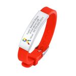 FLHEART Personalised Child Safety ID Wristband - Engraved Name Contact Number Medical Emergency Bracelet for Autism Kids, Customised Anti Lost ID Wristband for Children Boys Girls, Adjustable, Red