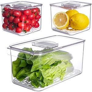 vacane 3 Pcs Set Fruit Lettuce Keeper Containers, Fresh Produce Saver for Refrigerator Salad Vegetable Storage Organizers Stackable,BPA-free Stay Fresh Containers with Lids and Vents