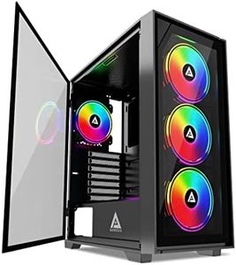 Apevia Genesis-BK Mid Tower Gaming PC Case w/ 4X 120mm ARGB Fans, 366 RGB Light Modes, 1x Glass Front Panel, 1x Door Swivel Style Magnetic Glass Side Panel, 2X USB 3.0, Black