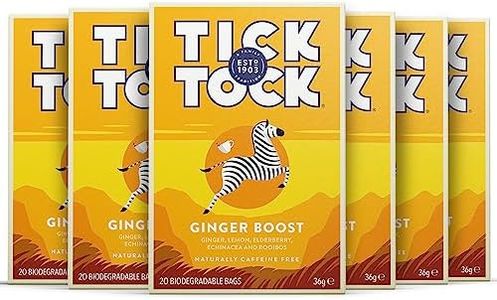 Tick Tock Wellbeing Ginger Boost Tea | Invigorating & Caffeine-Free Fiery Ginger & Zesty Lemon Rooibos Tea | Naturally Uplifting Herbal Tea | Pack of 6 x 20 Tea Bags (120 Teabags)