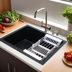 Ruhe® Black Quartz Single Bowl 21x18x9 inches Kitchen Sink | Natural Black Granite Single Bowl Kitchen Sink | Matte Finish | Including Sink Coupling/Waste pipe/Strainer