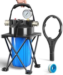 Hansing 6-Layer RV Water Filter with Stand and Pressure Gauge, 3/4" GHT Metal Threads Inline Water Filter, Removes Sediments, Chlorine, VOCs, Heavy Metals, Bad Taste, Odor, and More