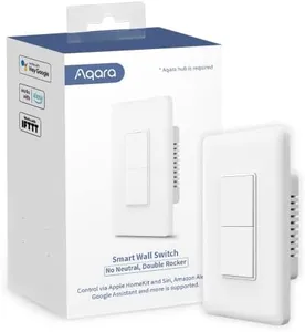 Aqara Smart Light Switch (No Neutral, Double Rocker), Requires AQARA HUB, Zigbee Light Switch, Remote Control and Smart Home Automation, Compatible with HomeKit, Google, Works with Alexa, SmartThings