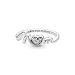 Pandora Moments Mom Pavé Heart sterling silver ring with clear cubic zirconia, 60