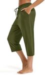 Maxbee Capri Pants for Women Drawstring Workout Sweatpants Comfy Lounge Elastic Waist Yoga Pants Army Green