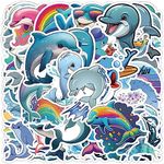 Popeoiuh 50pcs Dolphin Sticker Pack- Cute Dolphin Decals for Kids Teens Students Phone Laptop Skateboard Luggage Guitar Water Bottles Vinyl Waterproof Dolphin Themed Cartoon Sticker DIY Decoration