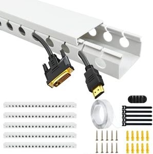 Adyawen 77.5''Cable Management System Kit, Cable Raceway Kit, Open Slot Wiring Raceway Duct with Cover, On-Wall Cable Concealer Cord Organizer to Hide Wires Cords for TVs, Computers 5x15.5inch, White.