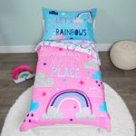 Funhouse 4 Piece Toddler Bedding Set - Includes Quilted Comforter, Fitted Sheet, Top Sheet, and Pillow Case - Full Rainbow Design for Girls Bed