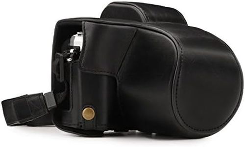 MegaGear MG1345 Etui de Protection avec Bandoulière/Accès Batterie en Cuir pour Appareil Photo Olympus Om-D E-M10 Mark III (14-42mm) Noir