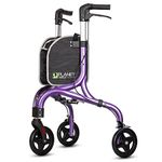 Planetwalk Premium 3 Wheel Rollator Walker for Seniors - Ultra Lightweight Foldable Walker for Elderly, Aluminum Three Wheel Mobility Aid, Dark Purple