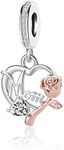 OutstandLong Rose Gold Flower Mom Mommy Mother Bead Charms for Pandora Bracelets Necklace Love Heart Dangle Beads