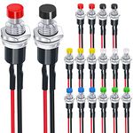 MKBKLLJY 18Pcs 7mm Mini Round Pushbutton Switches 1A 250V AC 2 Pins SPST ON Off Momentary Push Button Switch with Pre-soldered Wires for Car, Boat 6 Color(Red/Green/Yellow/Black/Blue/White)