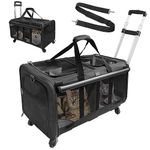 GJEASE Double-Compartment Pet Rolling Carrier with Wheels,Cat Carrier for 2 Cats,Super Ventilated Design,Ideal for Traveling/Hiking/Camping