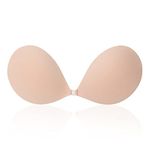 Awant Strapless Sticky Bra Invisible Sticky Boobs Silicone Adhesive Bra Backless Pushup Lift Bra（A Cup） Beige