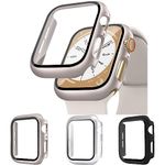 3Pcs Case for Apple Watch Case 44mm 40mm 45mm 41mm,Hard PC with Tempered Glass Screen Protector for Apple Watch Series 9 8 SE 2nd 7 6 5 4 SE,iwatch Protective Face Cover Bumper