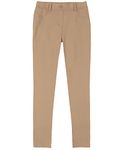 IZOD Girls' School Uniform Skinny Leg Jegging, Flat Front Style with Faux Button, Functional Back Pockets, Khaki, 8