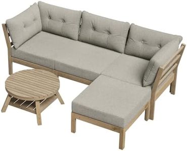 LI LIVSIP Garden Outdoor Sofa 5 Piece - 1 Coffee Table, 1 Lounge Chair, 2 Corner Sofa, 1 Ottoman, Wooden Patio Furniture with Removable Washable Cushion Covers, for Backyard Pool Garden Deck, Natural