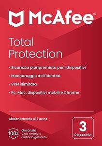 McAfee Total Protection 2024, 5 dispositivi Antivirus, VPN, gestore password, Internet Security e dispositivi mobili PC/Mac/iOS/Android Abbonamento di 1 anno Codice di attivazione per posta