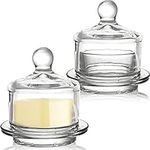 Dicunoy 2 Pack Glass Butter Dishes, Small Round Butter Keeper with Dome Lid and Handle, Clear Butter Serving Container with Cover, Round Crystal Mini Butter Cloche for Candy, Dessert, Parfait, Jam