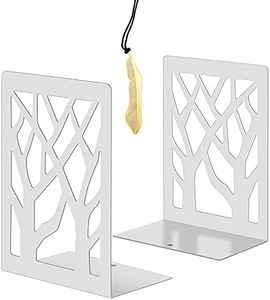 Iycnkok Sujetalibros Sujeta Libros Estantería de Metal - Apoya Soporte Libros Diseño Árbol, Ideal para Infantil, Oficina, Escuelas, Decoración de Escritorio, 1 Pares Blanco