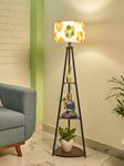 Crosscut Furniture Metal Floor Lamp With 3 Shelves (Fresh Flower) Led Bulb Included- Diwali Decoration Items, Multicolor