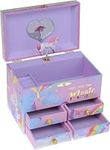 Jewelkeeper Cotton Candy Unicorn Large Musical Jewelry Storage Box with 4 Pull-out Drawers, Girl's Musical Jewelry Box, Over the Rainbow Tune