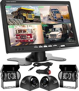 Podofo 9V-24 V Cámara de Marcha Atrás 7 Pulgadas HD Split Quad Monitor de Apoyo + 4 x Impermeable Cámara de Visión Trasera Nocturna IR y 33 ft AV Cable Imagen de Espejo/Normal