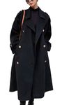 chouyatou Women's Winter Double Breasted Midi Long Wool Pea Coat Notch Lapel Winter Trench Coat, Black, Medium